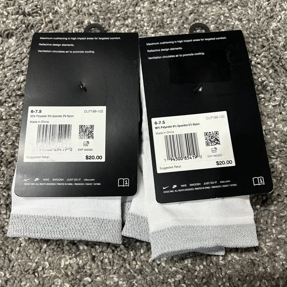Nike Womens Size 7.5-9 White Gray Spark Cushioned Ankle Socks 2 Pair